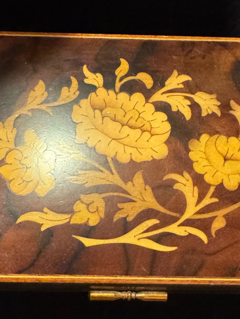 VTG Reuge Swiss Sorrento inlaid wood marquetry Memory Music Box Floral Design
